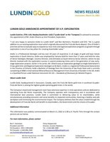LUNDIN GOLD ANNOUNCES APPOINTMENT OF V.P. EXPLORATION (CNW Group/Lundin Gold Inc.)