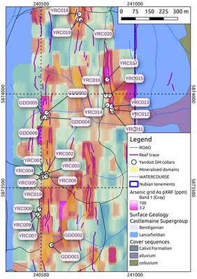 Figure 2: Drill collar and soil anomaly map of EL5193. Goldsmith trend. (CNW Group/Nubian Resources Ltd.)