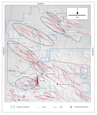 Figure 2: Map showing company concessions and major veins. Prospects mentioned in the text are shown. (CNW Group/Zacatecas Silver Corp.)
