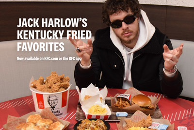 Available starting today at KFC: Jack Harlow’s Kentucky Fried Favorites, the multi-GRAMMY nominated rapper’s go-to KFC menu items - the Spicy KFC Chicken Sandwich, Secret Recipe Fries, Extra CrispyTM Tenders, a side of Mac & Cheese and of course, KFC’s iconic biscuits.