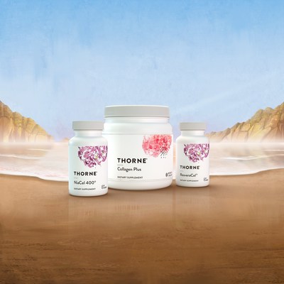 Thorne’s Healthy Aging campaign highlights Collagen Plus, NiaCel®, and ResveraCel®, all of which contain an exclusive form of nicotinamide riboside (NR) that works in the cells to support a number of cellular processes, helping individuals age well, exercise better, stay clear-headed, and maintain normal metabolism and detoxification.