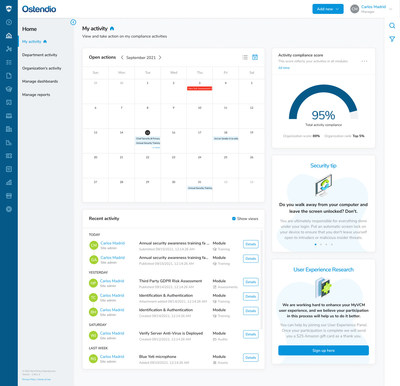 A view of the MyVCM 3.0 home page. The MyVCM 3.0 release simplifies the manner in which organizations and their employees can view and take action on key security activities.