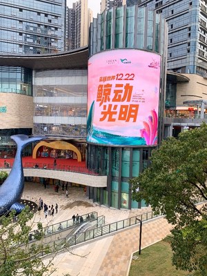 INFiLED curve LED display of 315 square meters is mounted on the facade of the Blue Whale World shopping mall.