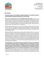 Josemaria Announces the Mailing of Meeting Materials in Connection with the Special Meeting to Approve Acquisition by Lundin Mining (CNW Group/Josemaria Resources Inc.)