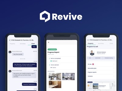 Revive (iloverevive.com) announced today the launch of its new mobile app - Revive Home - that allows real estate agents and their homeowners to easily track their renovation projects by engaging directly with contractors and their Revive renovation team.