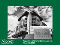 Nicolet Bankshares, Inc. Continues Strategic Growth with Acquisition of Charter Bankshares, Inc.