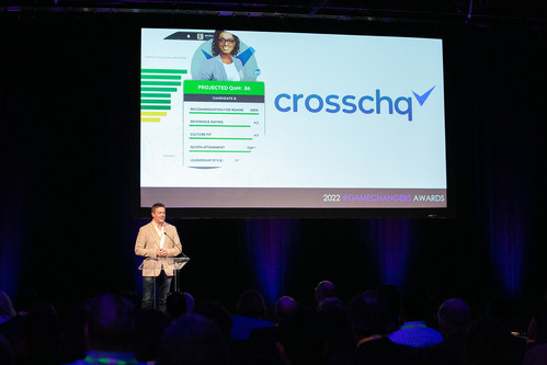 Crosschq CEO Michael Fitzsimmons receiving the #GameChangers award