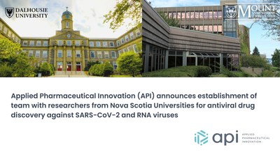 Applied Pharmaceutical Innovation (API) announces establishment of team with researchers from has partnered with a team of research scientists from Dalhousie University and Mount Saint Vincent University in Nova Scotia for antiviral drug discovery against SARS-CoV-2 and RNA viruses (CNW Group/Applied Pharmaceutical Innovation)