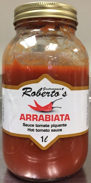 Avis de ne pas consommer de la sauce arrabiata conditionnée dans des pots en verre et vendue par l'entreprise Gastronomia Roberto