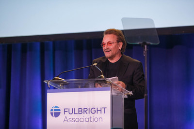 Bono received the 2021 J. William Fulbright Prize for International Understanding for his commitment to seek justice by fighting to end extreme poverty, tackle global health crises, and spur economic development in the poorest parts of the planet. Photo credit Katie Dance.