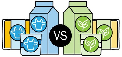 Cow milk vs. plant-based milk cartons