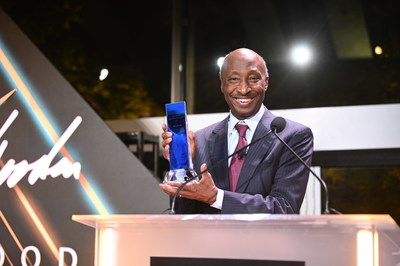 Kenneth Frazier of Merck after accepting the 2021 John Wooden Global Leadership Award from UCLA Anderson School of Management. Frazier is Merck's executive board chairman and former CEO.