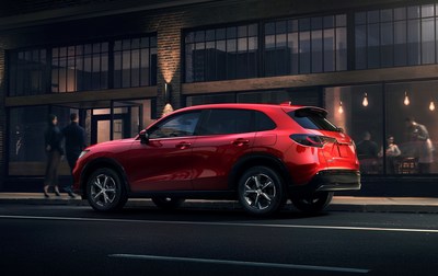 The all-new Honda HR-V debuts a clean, sporty and expressive exterior design for 2023, featuring a bold new grille, longer hood and sleek roofline. Based on the award-winning 11th generation Honda Civic, the HR-V is larger than its predecessor, with a longer wheelbase and wider stance while still remaining sporty and personal. Set to launch this summer, HR-V will feature a more responsive engine and a new independent rear suspension, giving a more confident, refined and fun-to-drive personality. (PRNewsfoto/American Honda Motor Co., Inc.)