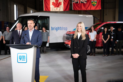 GM Canada’s $2 Billion transformational investments are creating 2,600 new jobs now and Canada’s first electric vehicle production by the end of 2022. Pictured: Scott Bell, Vice President, Global Chevrolet, and Marissa West, President and Managing Director, GM Canada. (CNW Group/General Motors Co.)