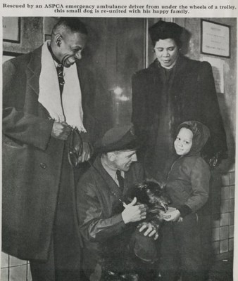A family reunited by the ASPCA, from the 1946 ASPCA Annual Report. In New York City, the ASPCA was where many people got their pets and played a major role in ensuring their safety, wellbeing, and good care.