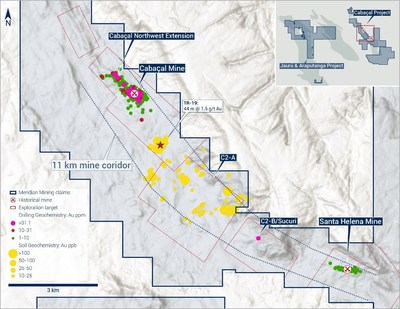 Figure 2: Location of TR-15 in relation to the Mine Corridor between the Cabaçal and Santa Helena Mines. (CNW Group/Meridian Mining UK Societas)