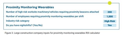 Figure 3. Large construction company inputs for proximity monitoring wearables ROI calculator