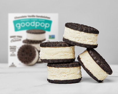 GoodPop va más allá del pop con el nuevo sándwich de avena, chocolate y vainilla sin gluten.  Esta es la primera incursión de GoodPop en los postres helados antiadherentes.  https://www.goodpops.com/