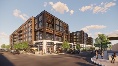 A rendering of Otis a new mixed-use development with retail space that will include Grit/Cou Cou Rachou and PlantHouse.