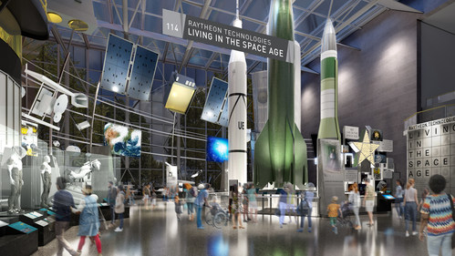 Artist rendering of the future Raytheon Technologies Living in the Space Age exhibition, scheduled to open at the National Air and Space Museum in Washington, D.C. in 2025.