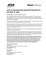 ATCO TO RELEASE FIRST QUARTER 2022 RESULTS (CNW Group/ATCO Ltd.)