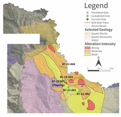 Figure 1 – Red Top geologic map and location of the 2022 diamond drill holes. (CNW Group/Zacapa Resources)