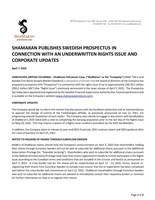 SHAMARAN PUBLISHES SWEDISH PROSPECTUS IN CONNECTION WITH AN UNDERWRITTEN RIGHTS ISSUE AND CORPORATE UPDATES (CNW Group/ShaMaran Petroleum Corp.)