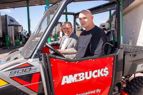 AMBEST CEO Steve Allen & winner Doug Jackson take a ride in Doug's new AMBUCK$ Grand Prize Polaris Ranger XP 900