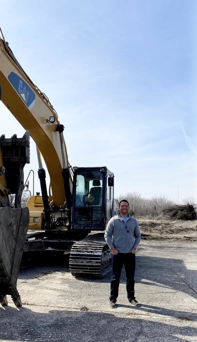 DIFCO, Inc. Chief Executive Officer, Jake Pautsch standing in front of construction equipment at the new CPL. Jason G. Pautsch Vertiport site in Rock Island, Illinois (March 2020)