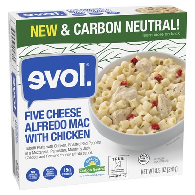 Evol®, a brand of Conagra Brands, Inc., is taking a step toward protecting the environment by becoming the first brand to introduce Carbonfree® Certified Carbon Neutral single-serve frozen meals. This June, eight Evol meals, produced in a TRUE certified Zero Waste facility, will be Certified Carbon Neutral through the Carbonfree® Product Certification Program, including the all-new Five Cheese Alfredo Mac with Chicken.