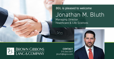 Brown Gibbons Lang & Company (BGL), a leading independent investment bank and financial advisory firm, is pleased to announce the appointment of Jonathan Bluth to Managing Director within its Healthcare & Life Sciences industry team. Jonathan will help expand BGL’s reach to an even broader national network of clients across Healthcare Provider Services and Outsourcing & Healthcare Information Technology, focusing on physician practices, outpatient services, and outsourced services.