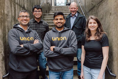 Clockwise from front left: CTO Haytham Abuelfutuh, Software Engineer Yee Hing Tong, COO George Snelling, Software Engineer Katrina Rogan and CEO Ketan Umare (PRNewsfoto/Union.ai)