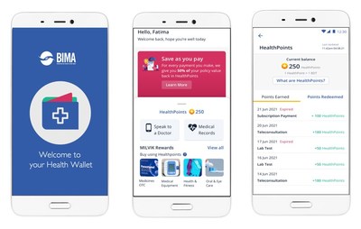 Snapshot of the BIMA Health+ App and Health Wallet