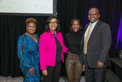 Skin of Color Society 2021-2022 Executive Committee at the 18th Annual SOCS Scientific Symposium (l-r): Candrice Heath, MD, FAAD, Secretary-Treasurer; Lynn McKinley-Grant, MD, FAAD, Immediate Past President; Valerie Harvey, MD, MPH, FAAD, President-elect, and Donald A. Glass II, MD, PhD, FAAD, President.