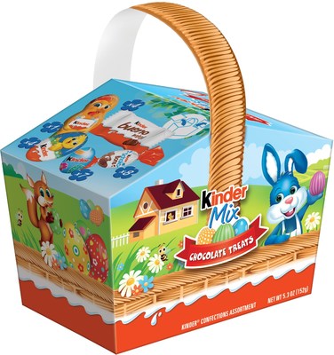 Kinder Mix Chocolate Treats Confections Assortment Basket Front and Left Side Panel