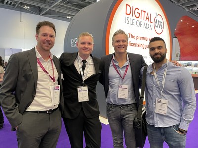 The Luckbox team at ICE London 2022. From left, COO Benn Timbury, Casino Manager Daniel Lundberg, CEO Thomas Rosander and Head of Affiliates Mike Bazzi. (CNW Group/Real Luck Group Ltd.)