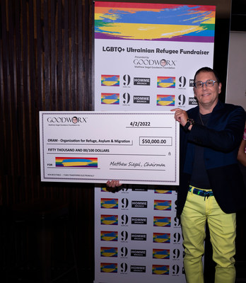 Matthew Siegal Goodworx Foundation Chairman Matt Siegal presents $50,000 check to ORAM for LGBTQ+ Ukrainian refugee resettlement