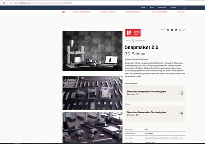 Impressora 3D Snapmaker 2.0 ganha prêmio iF Design Award 2022 | Fonte: site do iF Design (PRNewsfoto/Shenzhen Snapmaker Technologies Co., Ltd.)