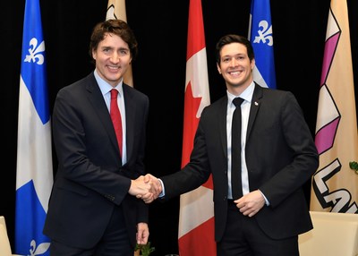 Rencontre entre le premier ministre du Canada, le trs honorable Justin Trudeau, et le maire de Laval, Stphane Boyer  l'htel de ville de Laval le 13 avril 2022. (Groupe CNW/Ville de Laval)