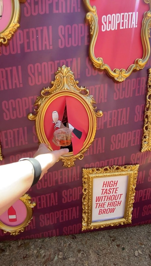 The Scoperta! booth surprised and delighted passersby with free wine tastings during the 2022 SXSW Conference and Festivals on March 16, 2022 in Austin, TX.