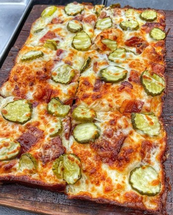 The famous Pickle Pizza the best selling item at the World's Largest Pickle Party