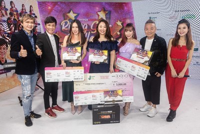 From left to right: HyperLive CEO Sean Wong, Wang Lei, 2nd Runner-up Shirleen Ang, Grand Champion Sim Fang Huey, 1st Runner-up Cindy Chang, Marcus Chin and Lee Pei Fen