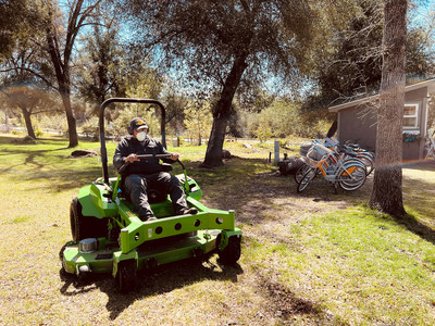 An all-electric lawn mower is just one way Sierra Meadows glamping resort is improving its footprint on the planet.