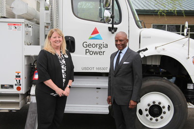 Georgia Northwestern Technical College President Dr. Heidi Popham and Chris Womack, Chairman, President & CEO of Georgia Power. The utility and technical college announced a new Lineworker Training Program on April 18, National Lineman Appreciation Day.