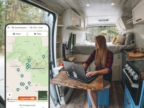 Michelle Micallef, SEO manager at The Dyrt, works from her camper van.