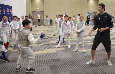 Three-time US Olympian Alexander Massialas leading a fencing clinic.