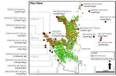 Figure 5: Plutonic Historical Significant Intercepts and Targeted New Mining Fronts (Plan View) (CNW Group/Superior Gold)