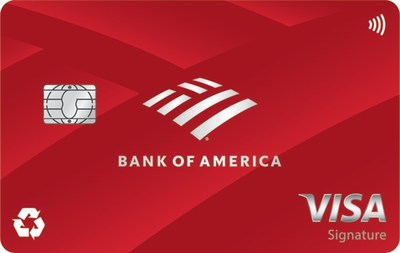 Bank of America card made from at least 80% recycled plastic