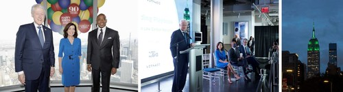 President Bill Clinton, Governor Kathy Hochul, and Mayor Eric Adams join ESRT Chairman, President, and CEO Anthony Malkin at the Empire State Building to announce the "Empire Building Playbook: An Owner’s Guide to Low Carbon Retrofits."