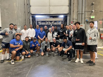 Representatives from Smithfield Foods, UPPA and the Fredette Family Foundation gather to deliver 30,000 pounds of protein to Utah Food Bank.